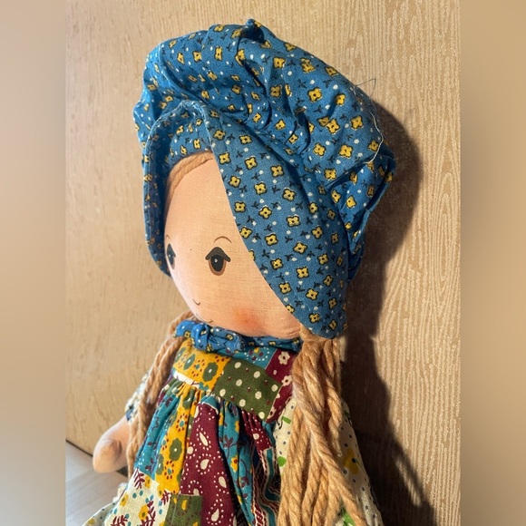 Vintage Holly Hobbie Patchwork Rag Doll with Blue Outfit - Picture 4 of 9